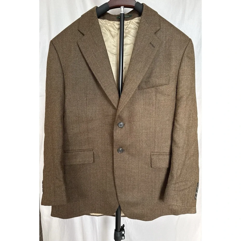 Lauren Ralph Lauren Men's Brown Herringbone Tweed Wool Sport Coat Blazer 44S